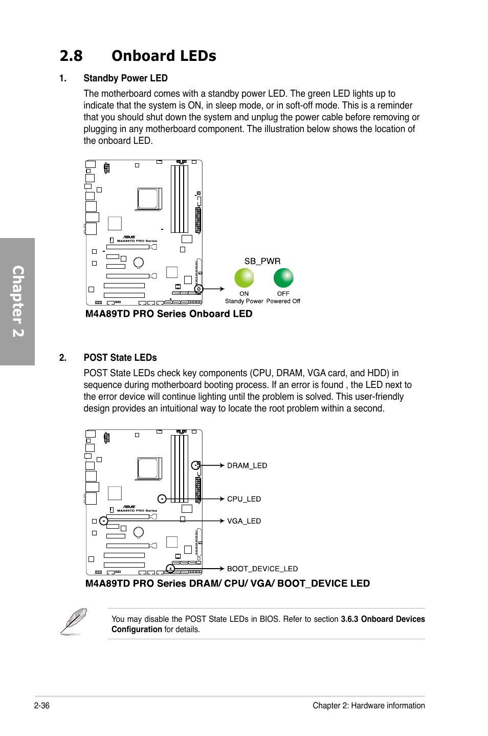 Chapter 2 2.8 onboard leds | Asus M4A89TD PRO/USB3 User Manual | Page 54 / 120