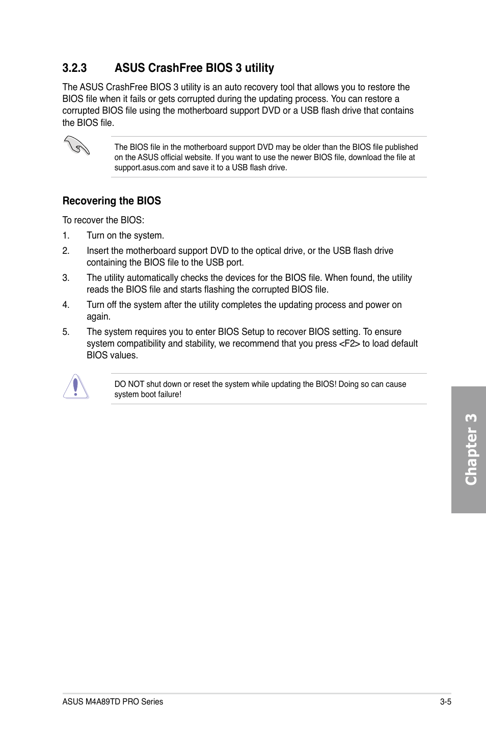 Chapter 3, 3 asus crashfree bios 3 utility | Asus M4A89TD PRO/USB3 User Manual | Page 61 / 120