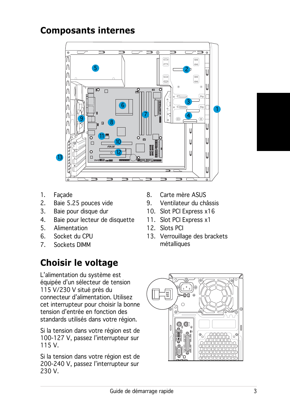 Composants internes, Choisir le voltage, Français | Asus V2-AH2 User Manual | Page 11 / 80