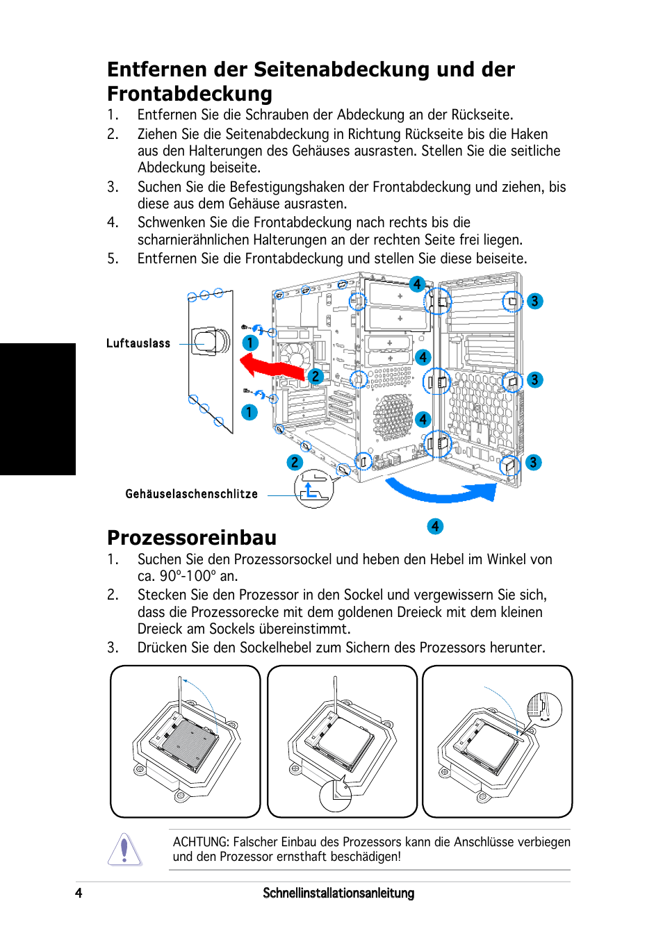 Prozessoreinbau, Deutsch | Asus V2-AH2 User Manual | Page 20 / 80