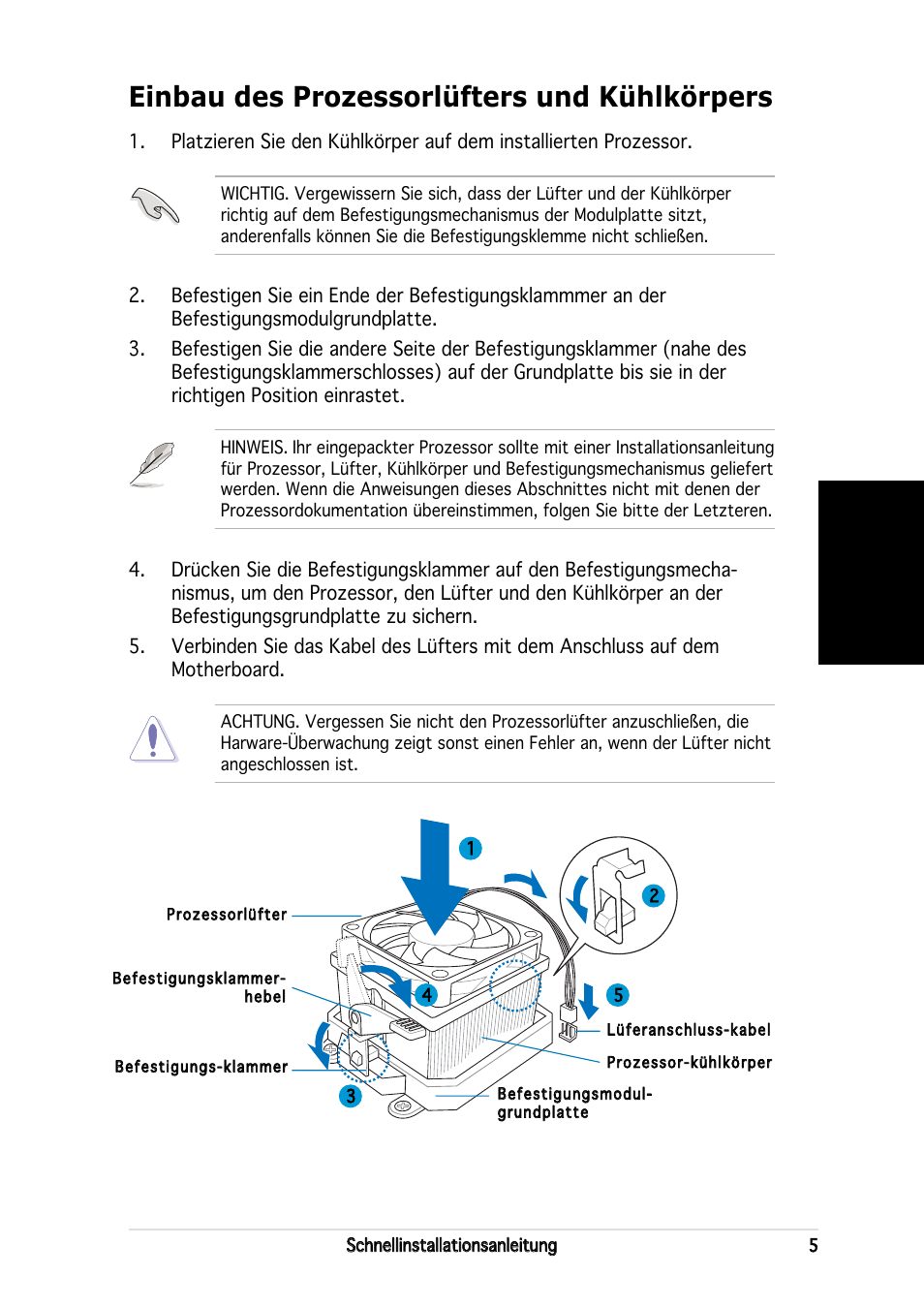 Einbau des prozessorlüfters und kühlkörpers, Deutsch | Asus V2-AH2 User Manual | Page 21 / 80