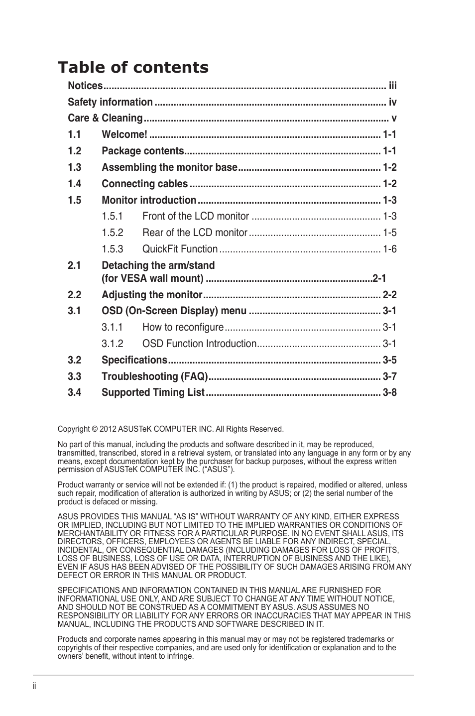 Asus VS239N User Manual | Page 2 / 25