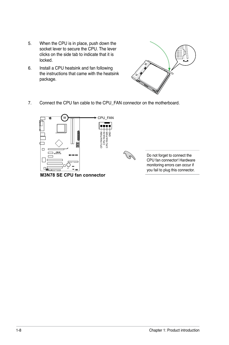 M3n78 se cpu fan connector | Asus M3N78 SE User Manual | Page 18 / 60