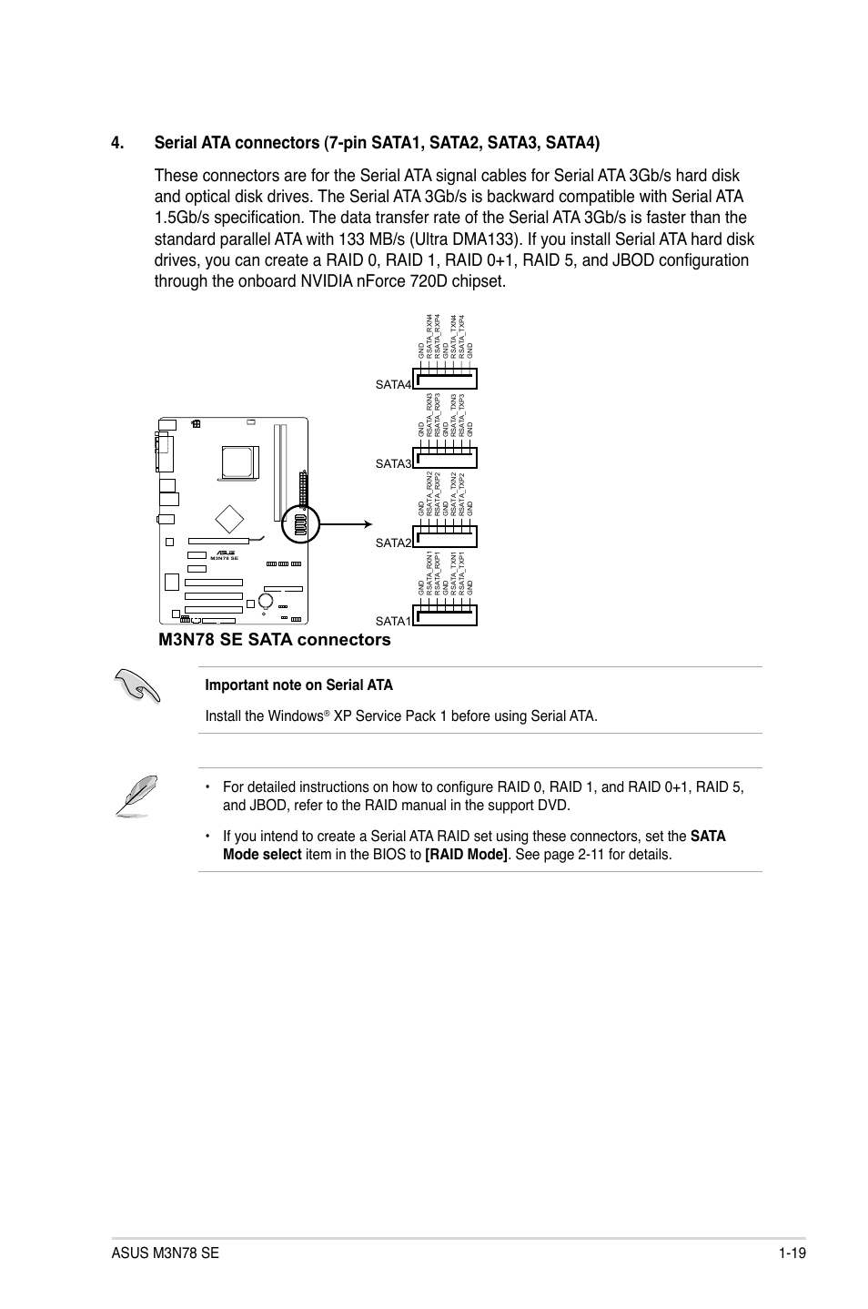 M3n78 se sata connectors | Asus M3N78 SE User Manual | Page 29 / 60