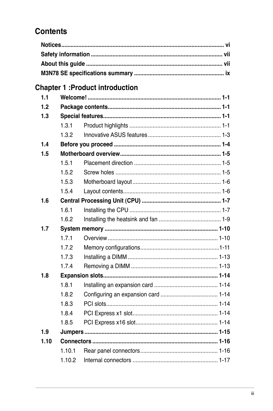 Asus M3N78 SE User Manual | Page 3 / 60