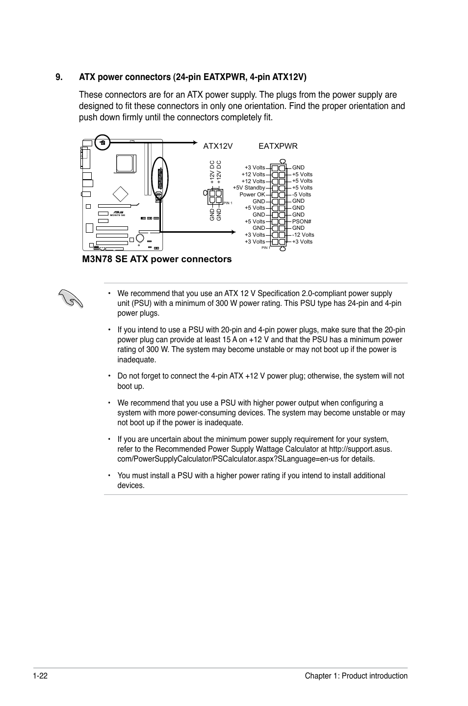 M3n78 se atx power connectors | Asus M3N78 SE User Manual | Page 32 / 60