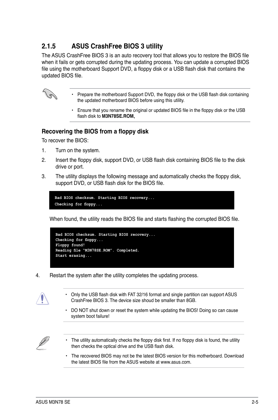 5 asus crashfree bios 3 utility | Asus M3N78 SE User Manual | Page 41 / 60