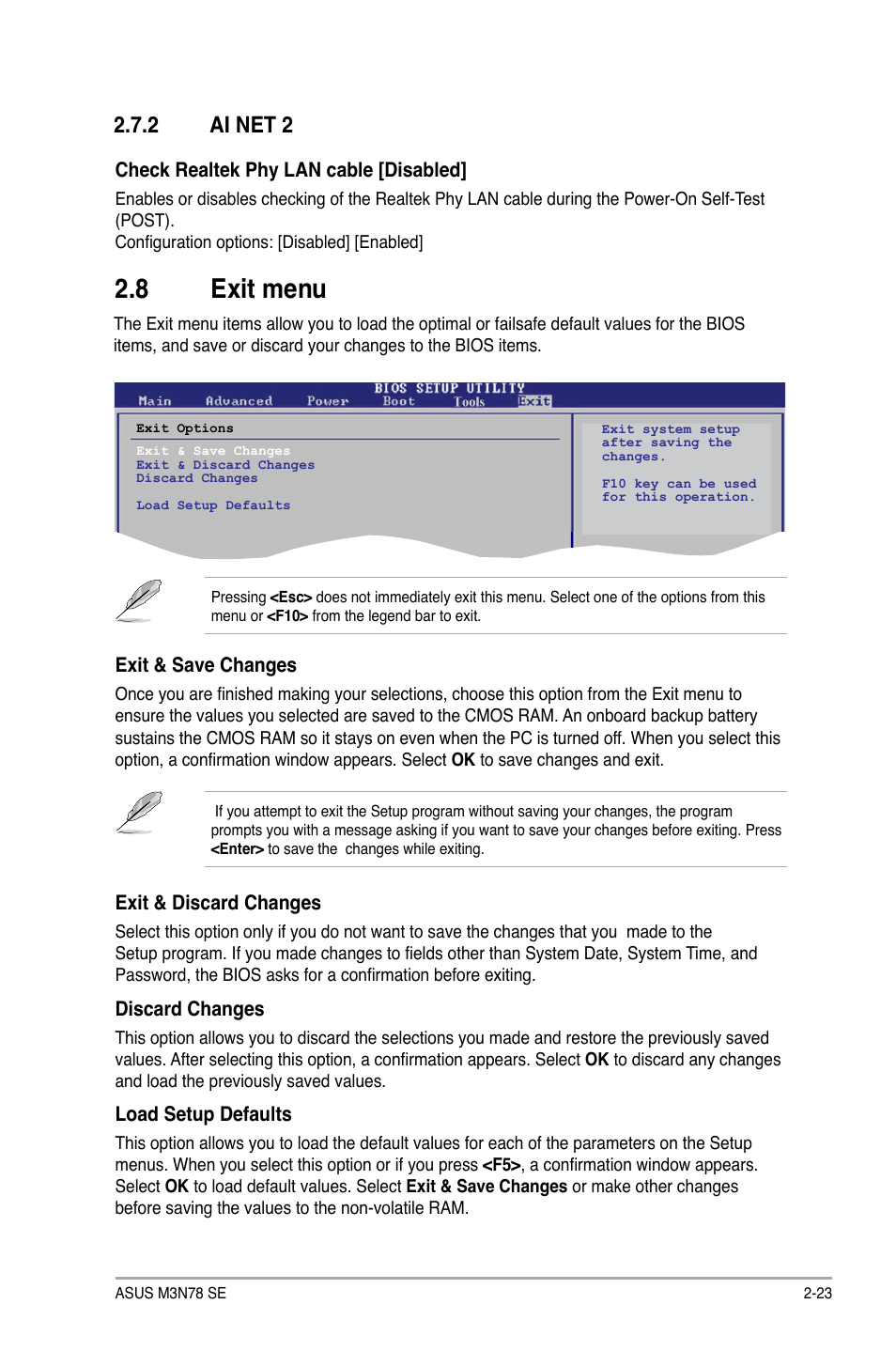 8 exit menu, 2 ai net 2 | Asus M3N78 SE User Manual | Page 59 / 60