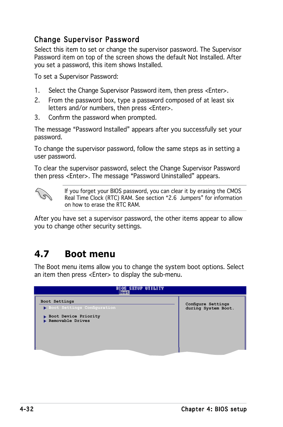 7 boot menu, Change supervisor password | Asus KFN5-Q/SAS User Manual | Page 102 / 175