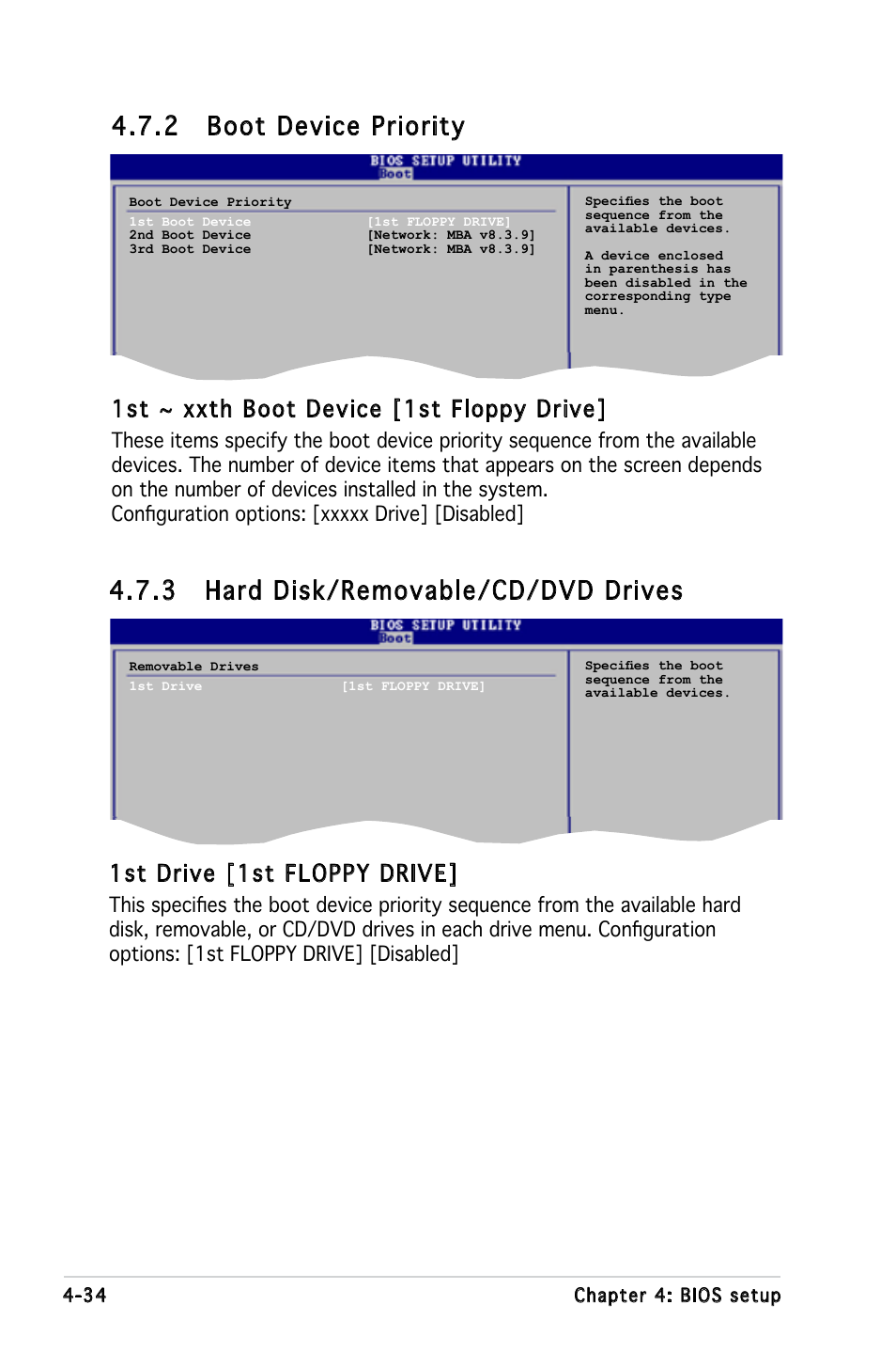 2 boot device priority, 3 hard disk/removable/cd/dvd drives, 1st ~ xxth boot device [1st floppy drive | 1st drive [1st floppy drive | Asus KFN5-Q/SAS User Manual | Page 104 / 175