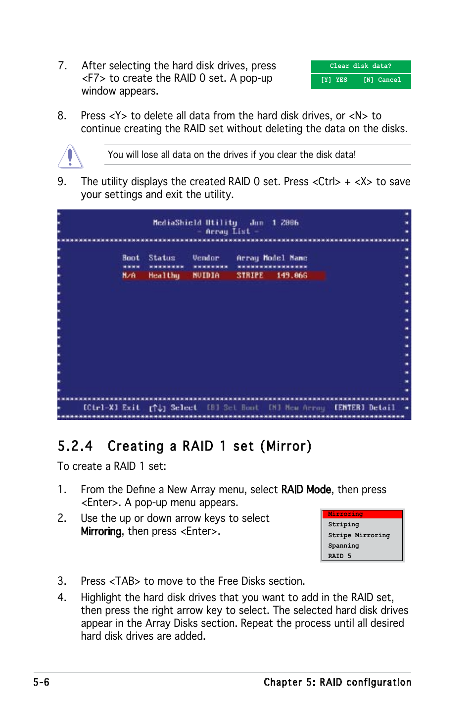 4 creating a raid 1 set (mirror) | Asus KFN5-Q/SAS User Manual | Page 113 / 175