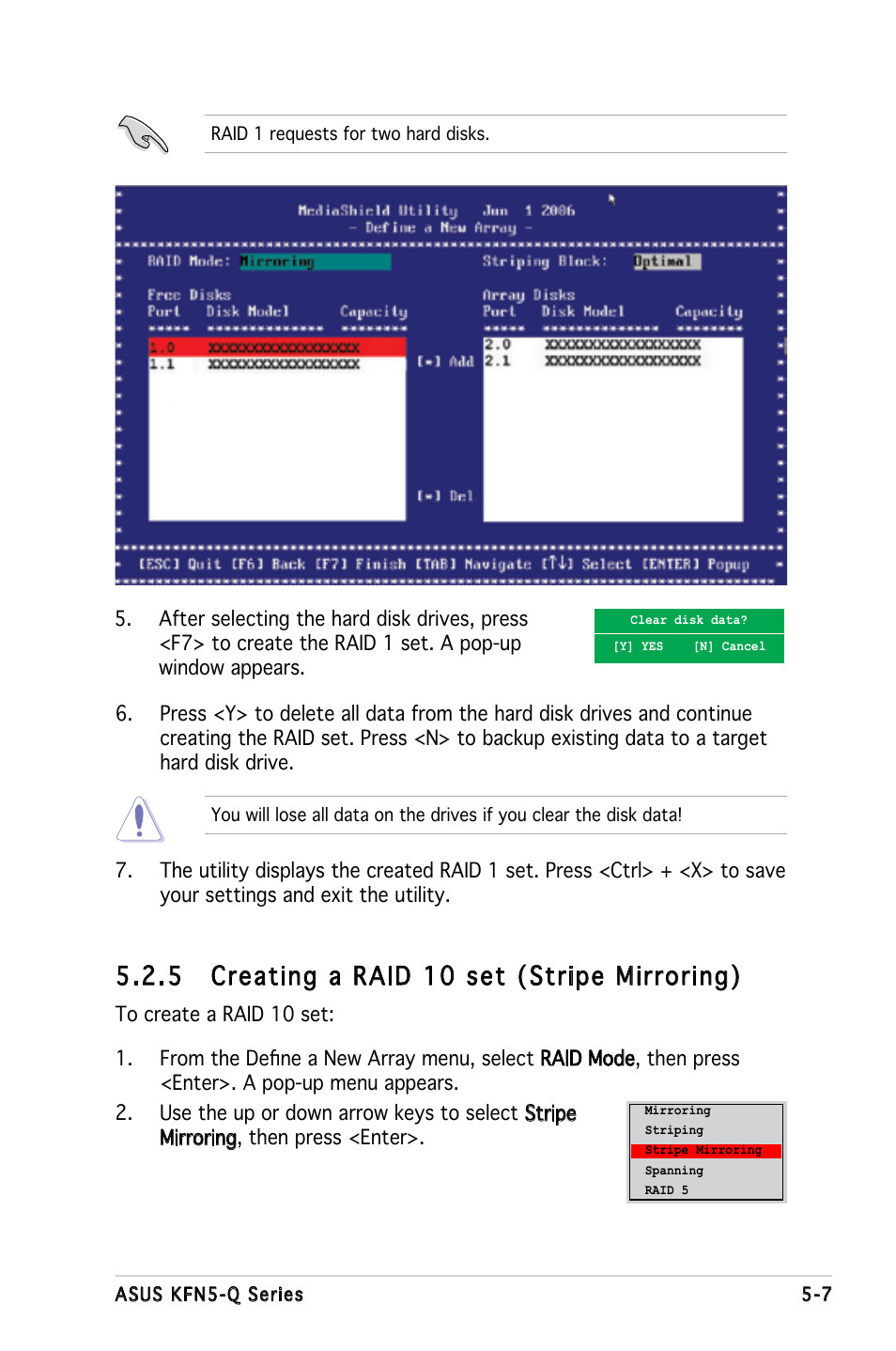 5 creating a raid 10 set (stripe mirroring) | Asus KFN5-Q/SAS User Manual | Page 114 / 175