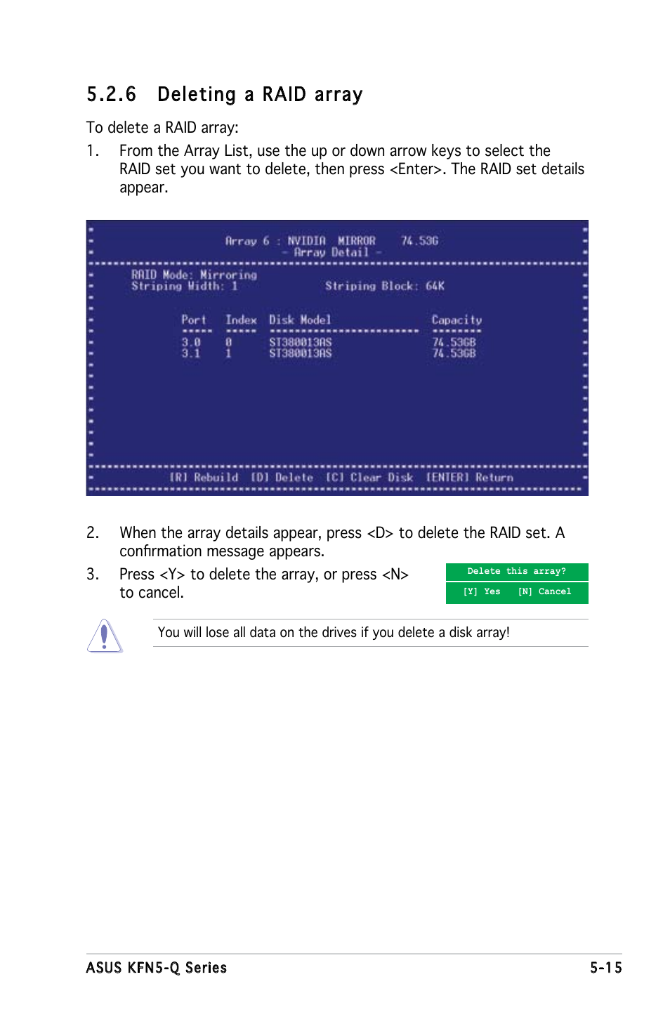 6 deleting a raid array | Asus KFN5-Q/SAS User Manual | Page 122 / 175