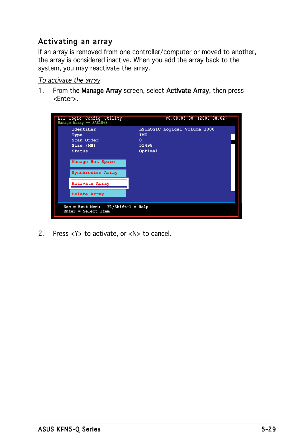 Activating an array | Asus KFN5-Q/SAS User Manual | Page 136 / 175