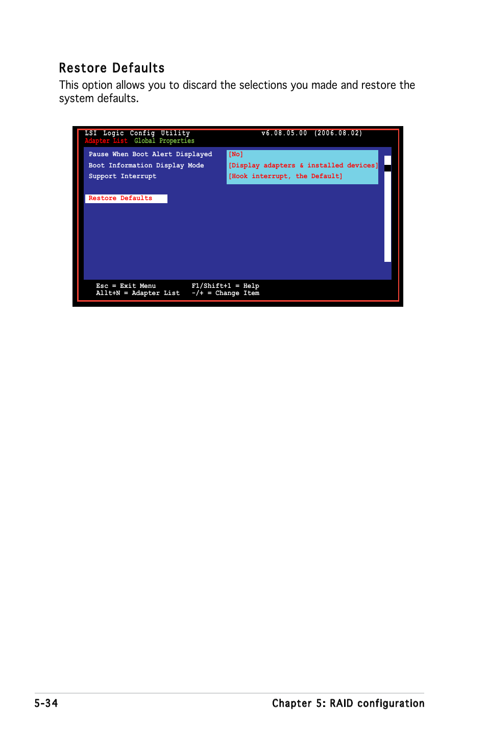 Restore defaults | Asus KFN5-Q/SAS User Manual | Page 141 / 175