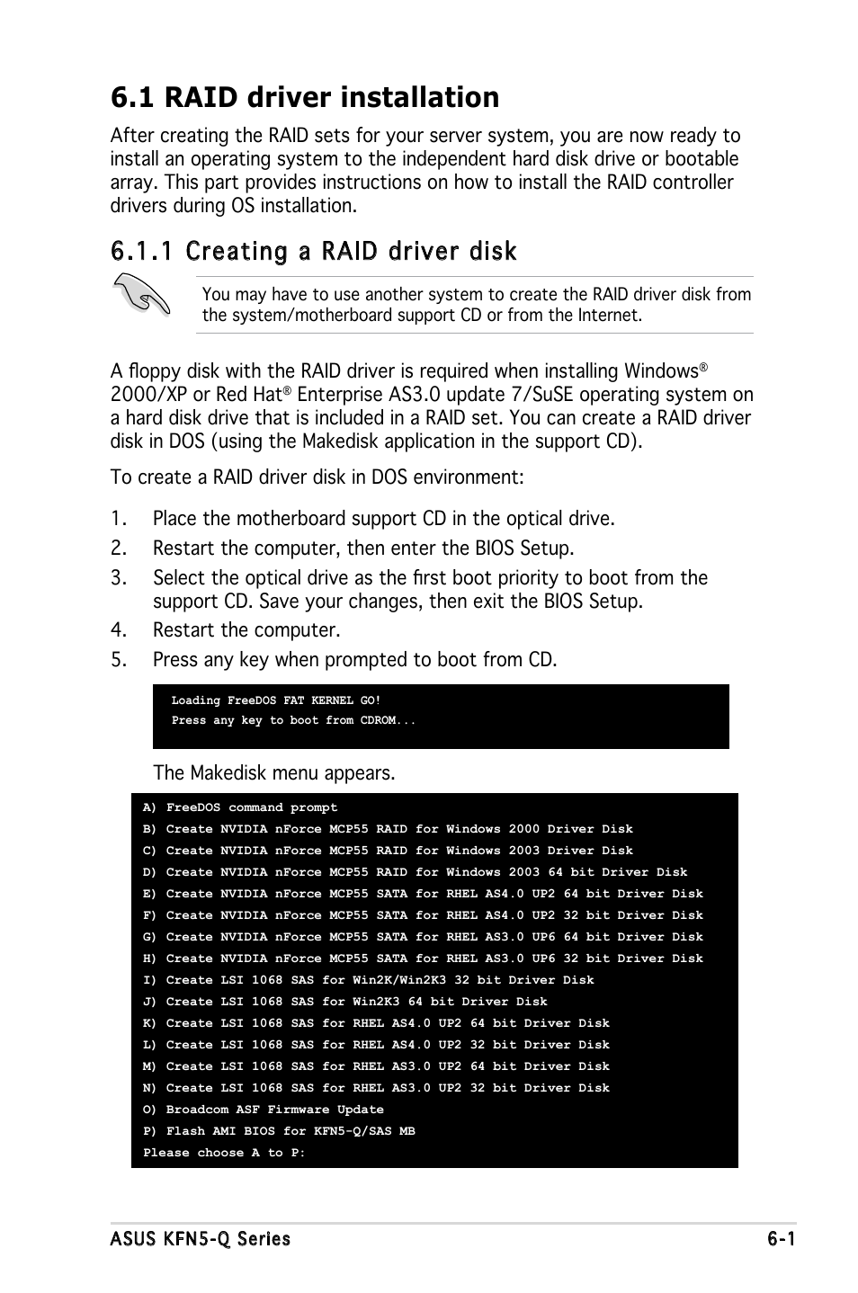 1 raid driver installation, 1 creating a raid driver disk | Asus KFN5-Q/SAS User Manual | Page 144 / 175