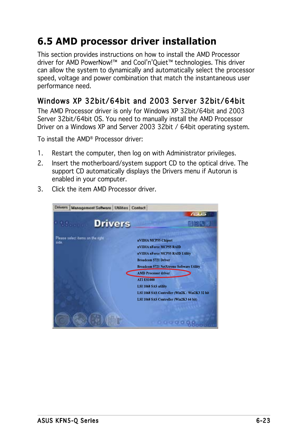 5 amd processor driver installation | Asus KFN5-Q/SAS User Manual | Page 166 / 175