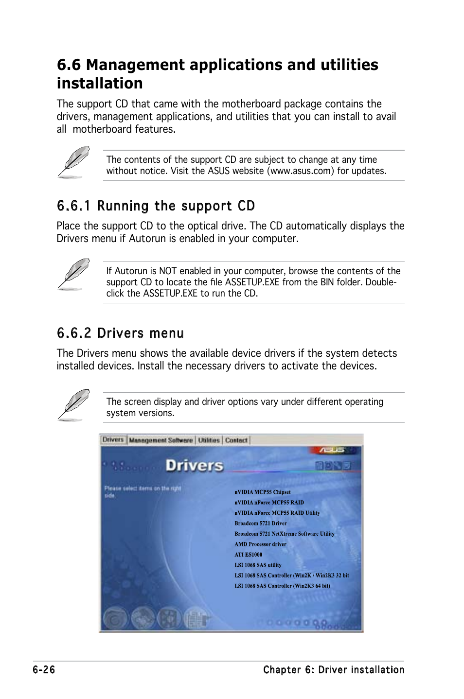 1 running the support cd, 2 drivers menu | Asus KFN5-Q/SAS User Manual | Page 169 / 175