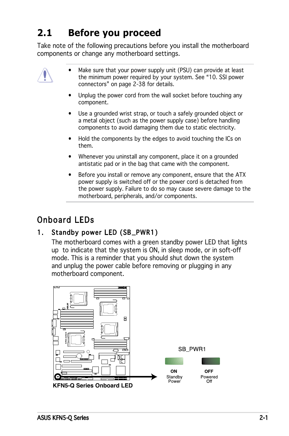 1 before you proceed, Onboard leds | Asus KFN5-Q/SAS User Manual | Page 22 / 175