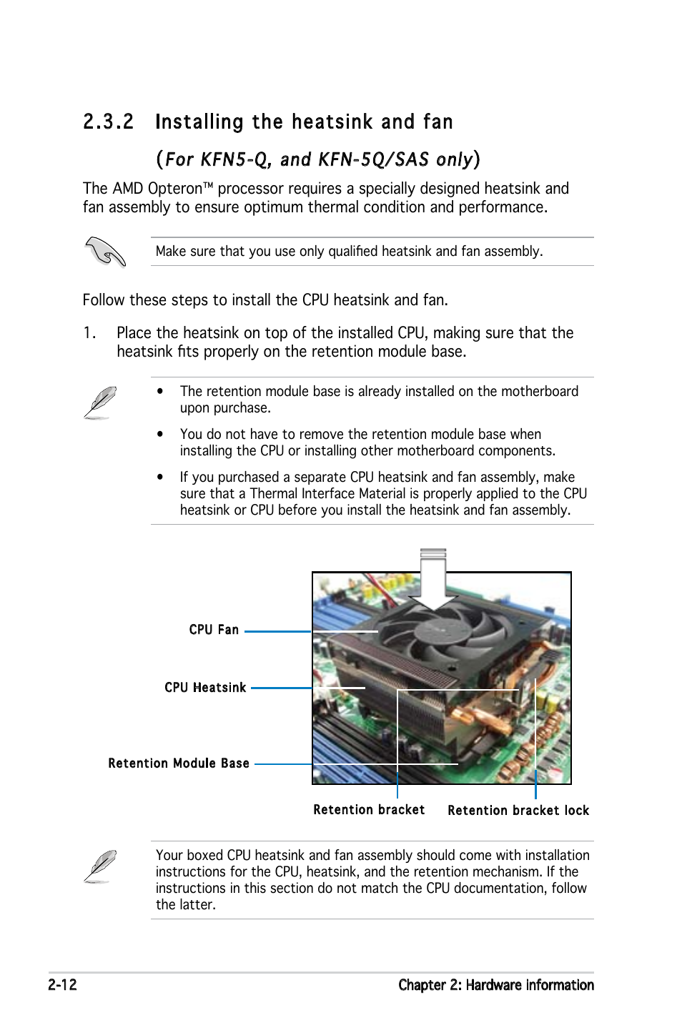 2 installing the heatsink and fan, For kfn5-q, and kfn-5q/sas only | Asus KFN5-Q/SAS User Manual | Page 33 / 175