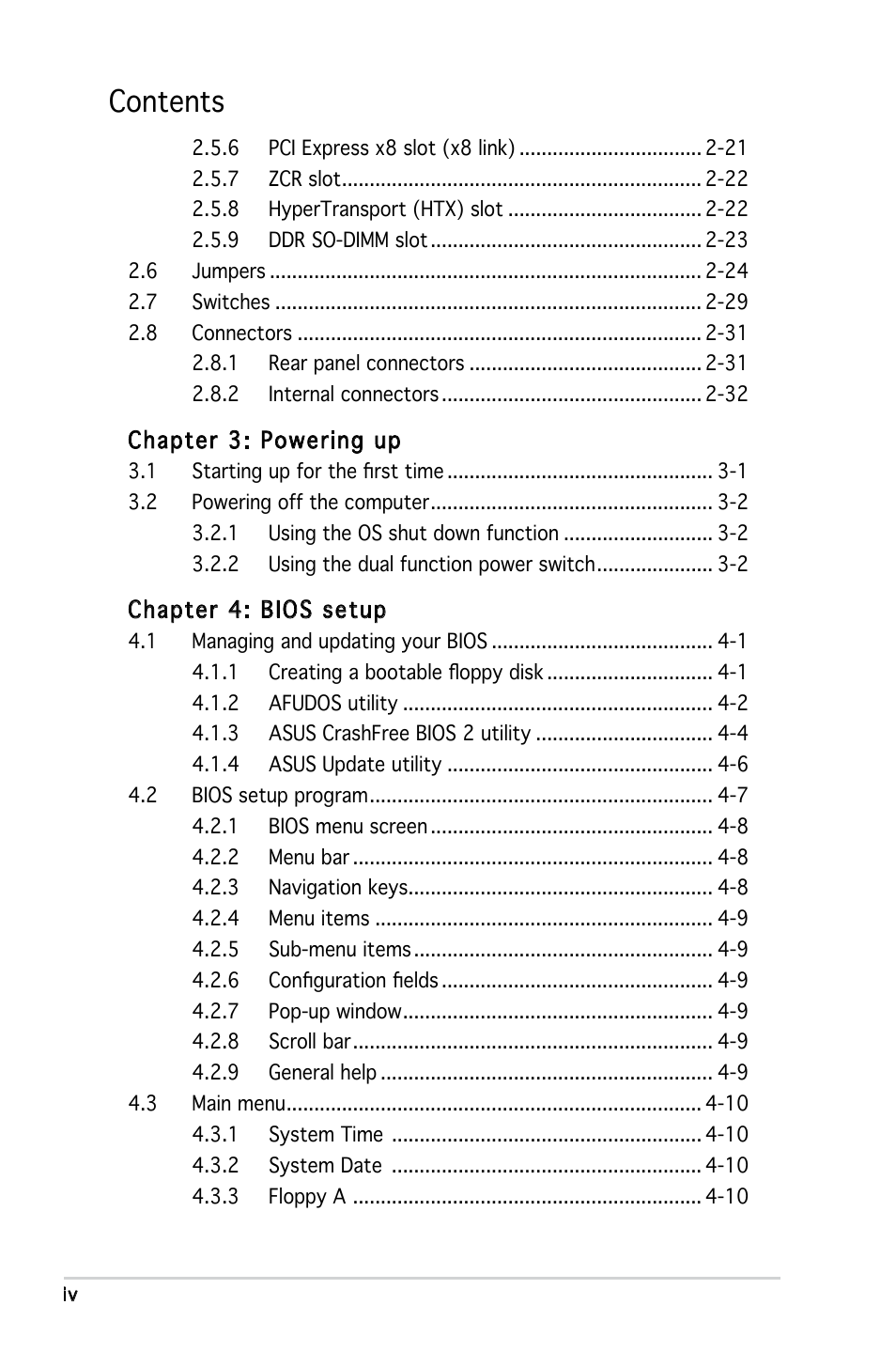 Asus KFN5-Q/SAS User Manual | Page 4 / 175