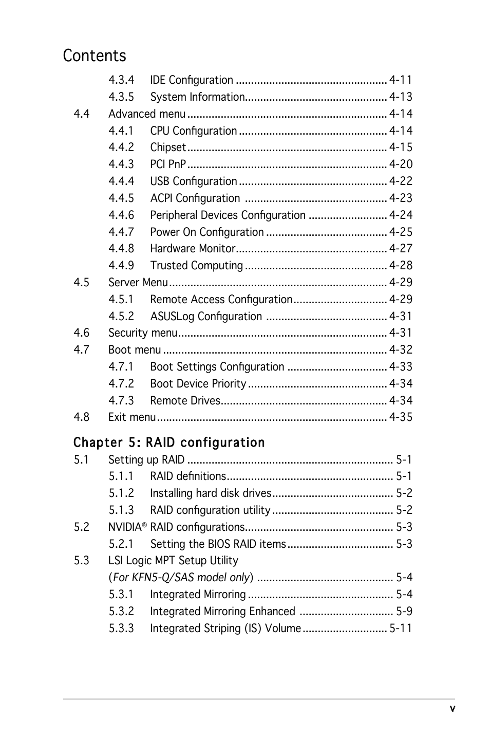 Asus KFN5-Q/SAS User Manual | Page 5 / 175