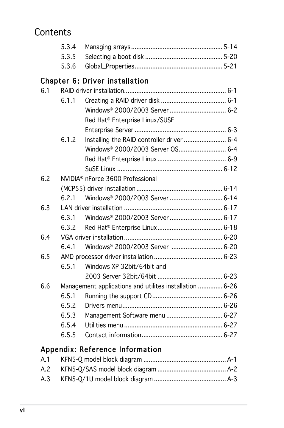 Asus KFN5-Q/SAS User Manual | Page 6 / 175