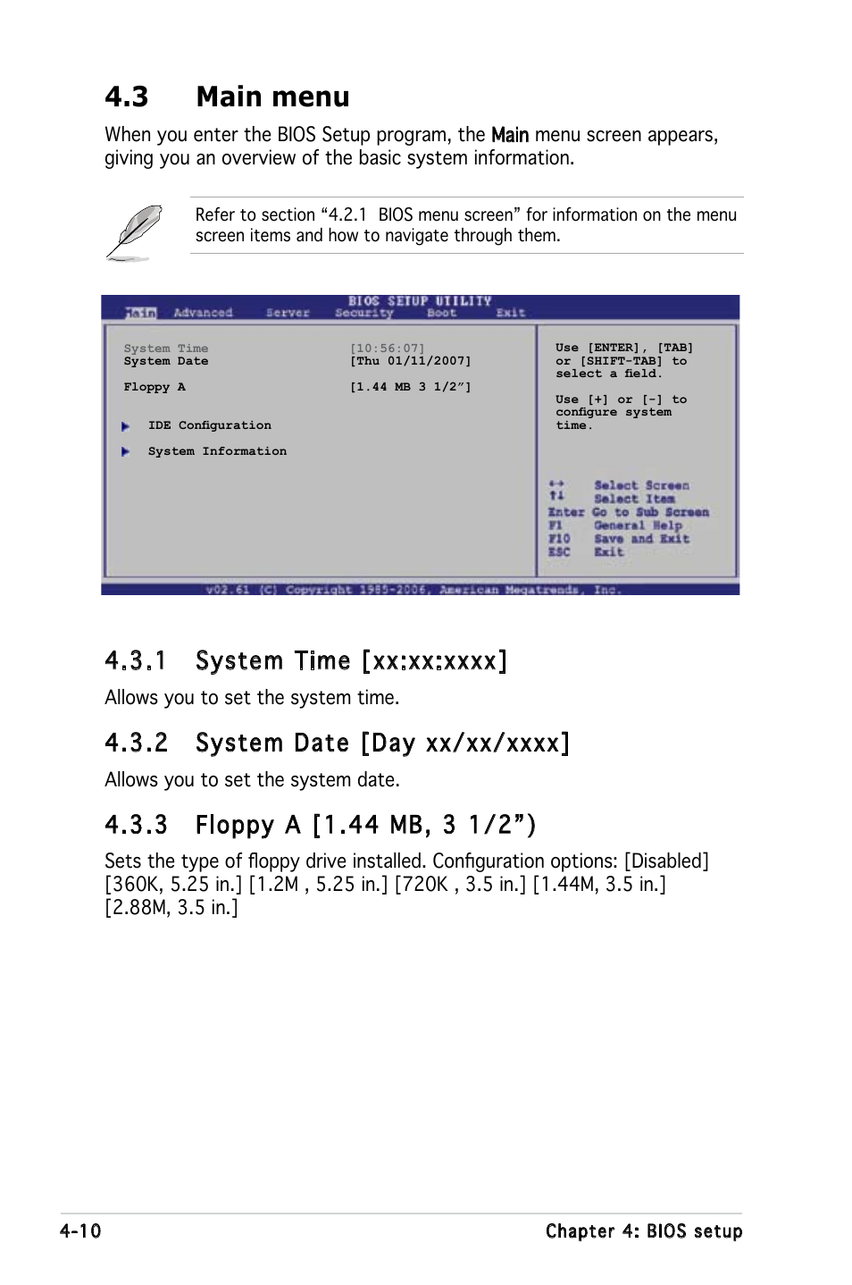 3 main menu | Asus KFN5-Q/SAS User Manual | Page 80 / 175