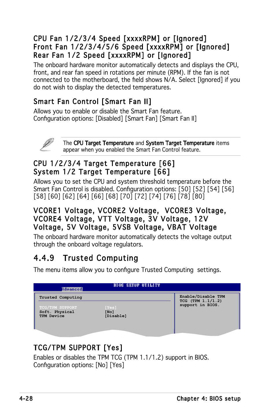 9 trusted computing, Smart fan control [smart fan ii, Tcg/tpm support [yes | Asus KFN5-Q/SAS User Manual | Page 98 / 175