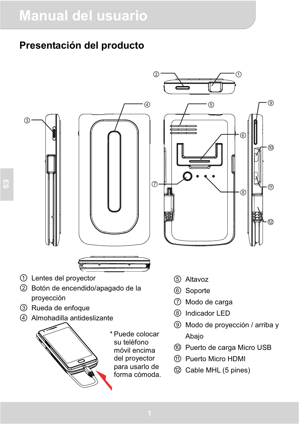 Manual del usuario, Presentación del producto | AIPTEK GoProjector Manual User Manual | Page 38 / 79