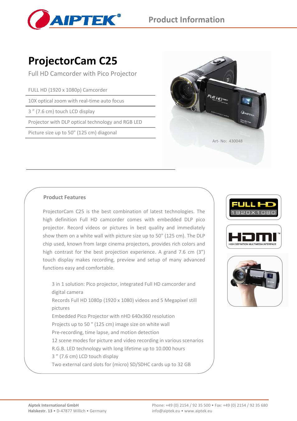 AIPTEK ProjectorCam C25 User Manual | 2 pages