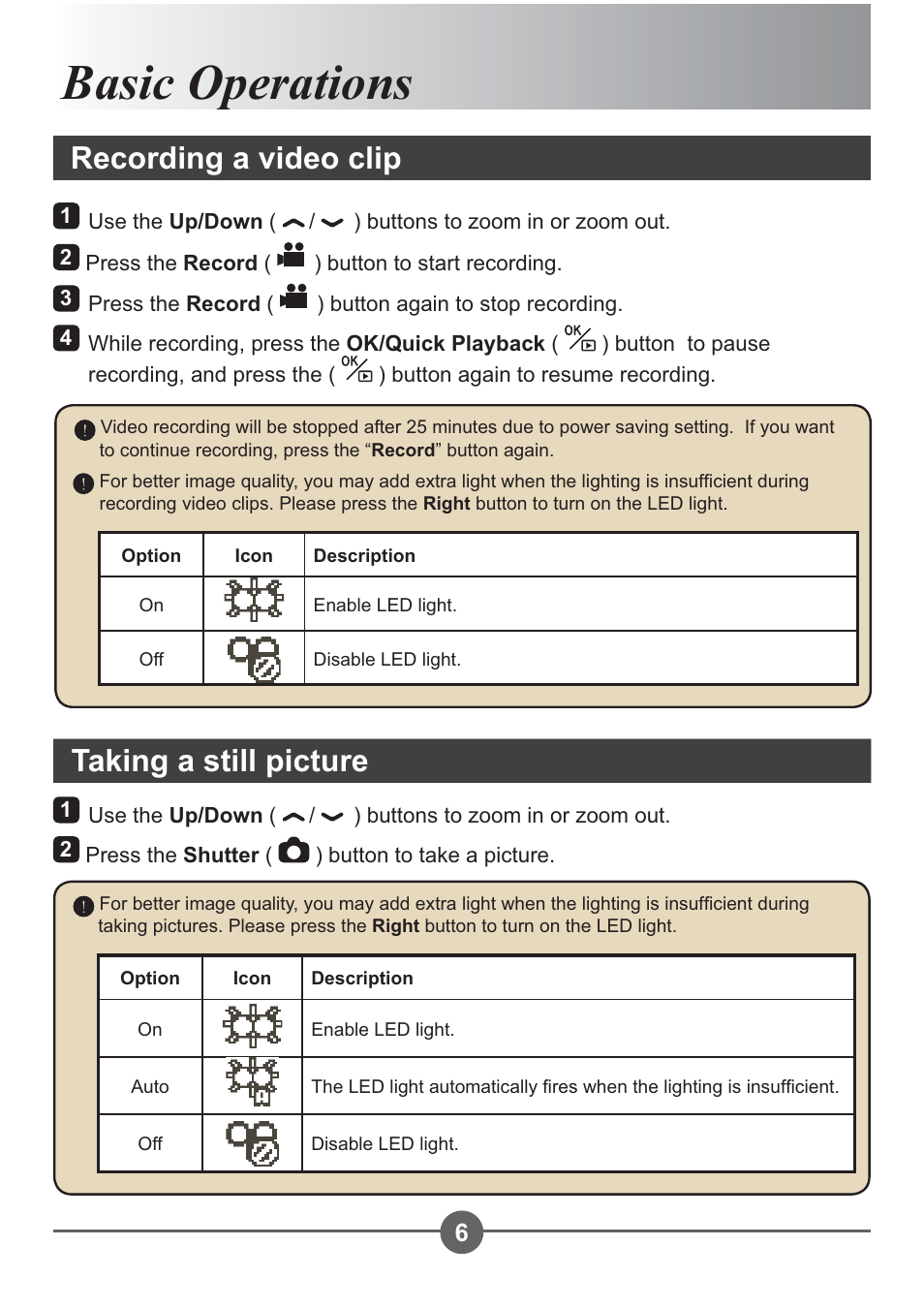 Basic operations, Recording a video clip, Taking a still picture | AIPTEK PocketCinema Z20 User Manual | Page 10 / 380