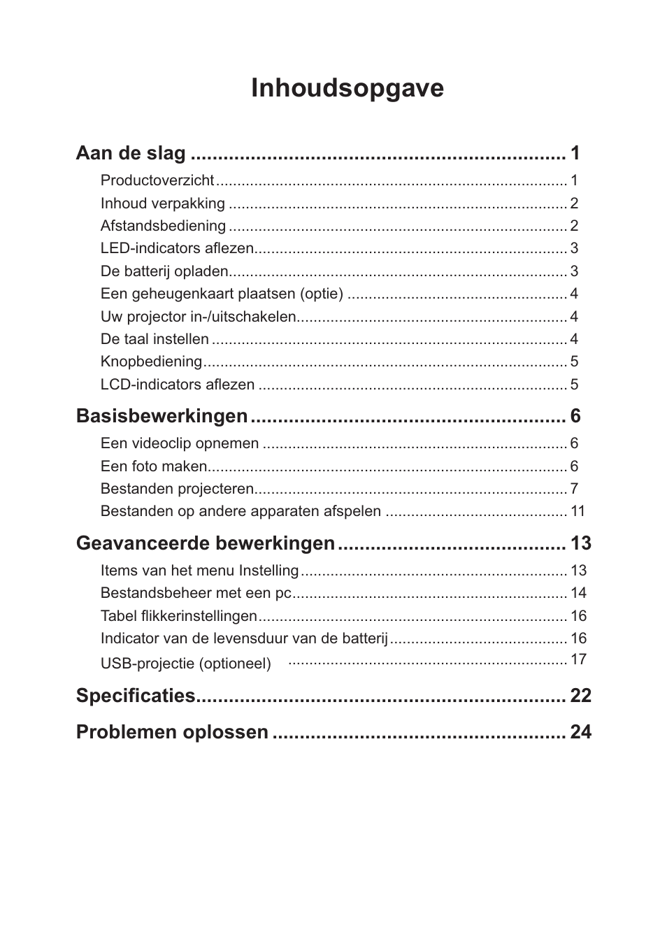 Inhoudsopgave, Aan de slag, Basisbewerkingen | Geavanceerde bewerkingen, 6shfl¿fdwlhv problemen oplossen | AIPTEK PocketCinema Z20 User Manual | Page 139 / 380
