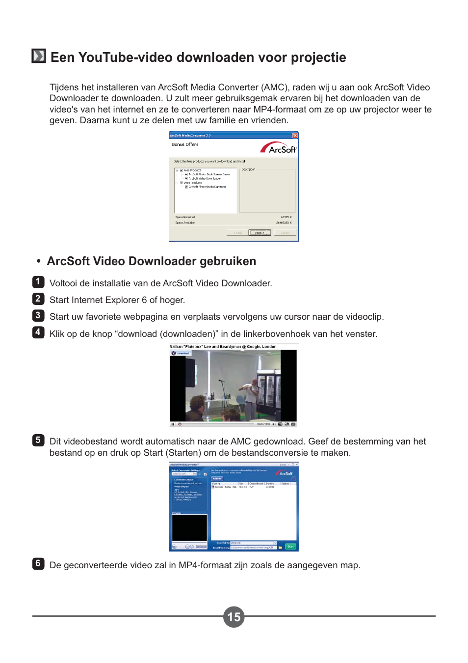Een youtube-video downloaden voor projectie, Arcsoft video downloader gebruiken | AIPTEK PocketCinema Z20 User Manual | Page 154 / 380