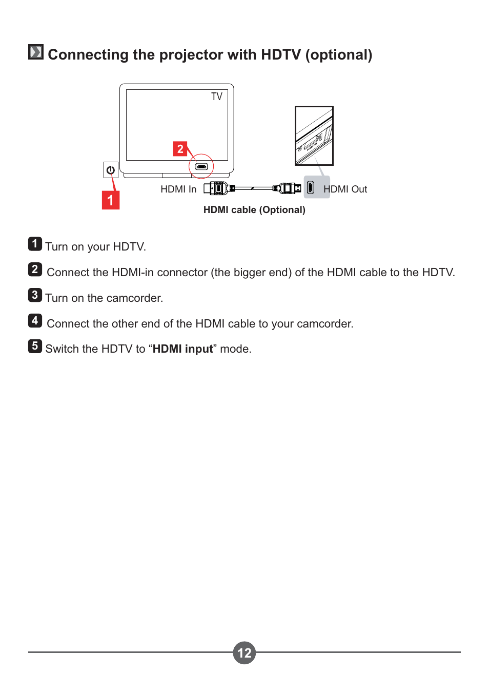 Connecting the projector with hdtv (optional) | AIPTEK PocketCinema Z20 User Manual | Page 16 / 380