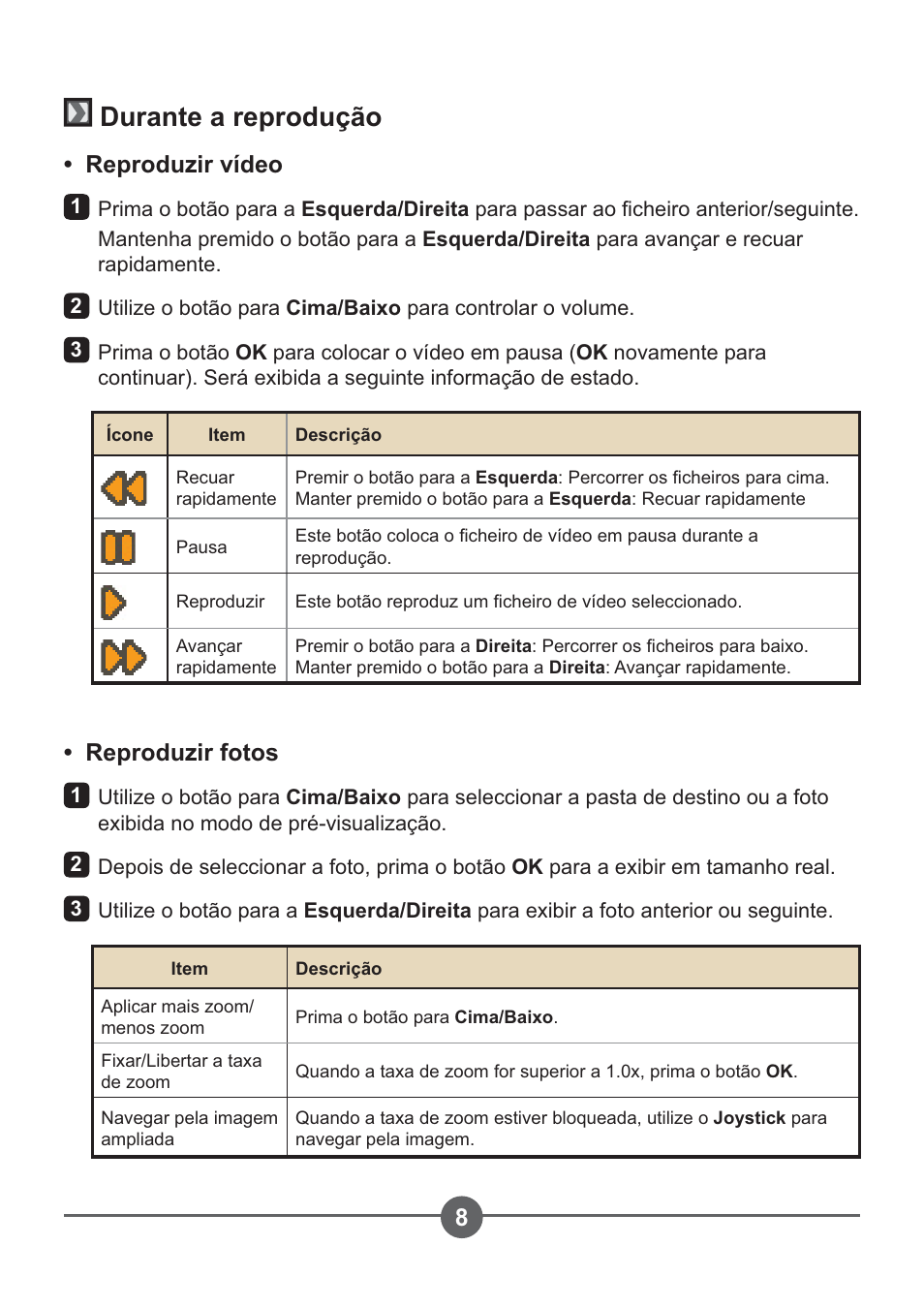 Durante a reprodução, Reproduzir vídeo, Reproduzir fotos | AIPTEK PocketCinema Z20 User Manual | Page 174 / 380