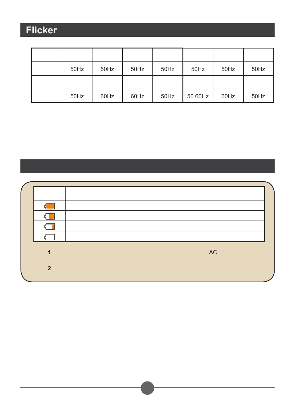 電量指示燈, Flicker 設定表 | AIPTEK PocketCinema Z20 User Manual | Page 290 / 380
