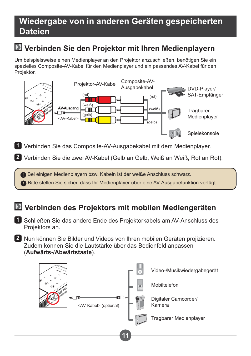 Verbinden des projektors mit mobilen mediengeräten | AIPTEK PocketCinema Z20 User Manual | Page 42 / 380