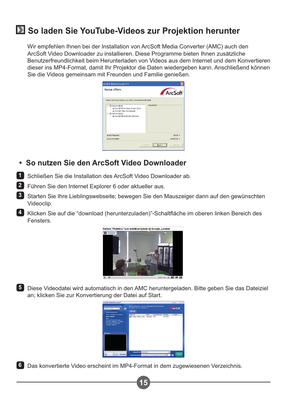 So nutzen sie den arcsoft video downloader | AIPTEK PocketCinema Z20 User Manual | Page 46 / 380