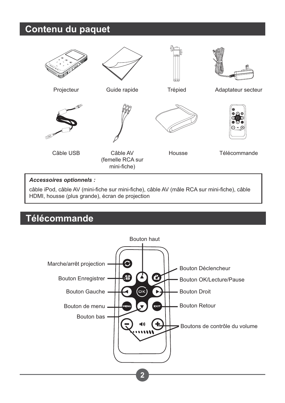 Contenu du paquet télécommande | AIPTEK PocketCinema Z20 User Manual | Page 60 / 380