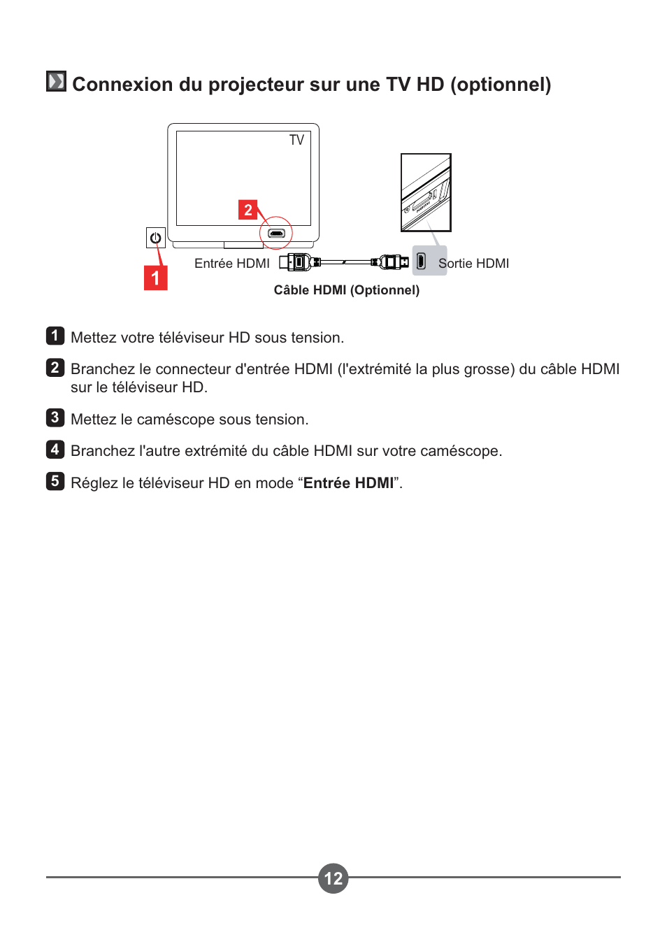 Connexion du projecteur sur une tv hd (optionnel) | AIPTEK PocketCinema Z20 User Manual | Page 70 / 380