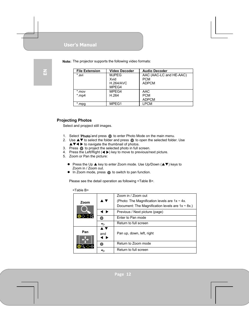 User’s manual, Page 12 en | AIPTEK PocketCinema V60 User Manual | Page 12 / 79