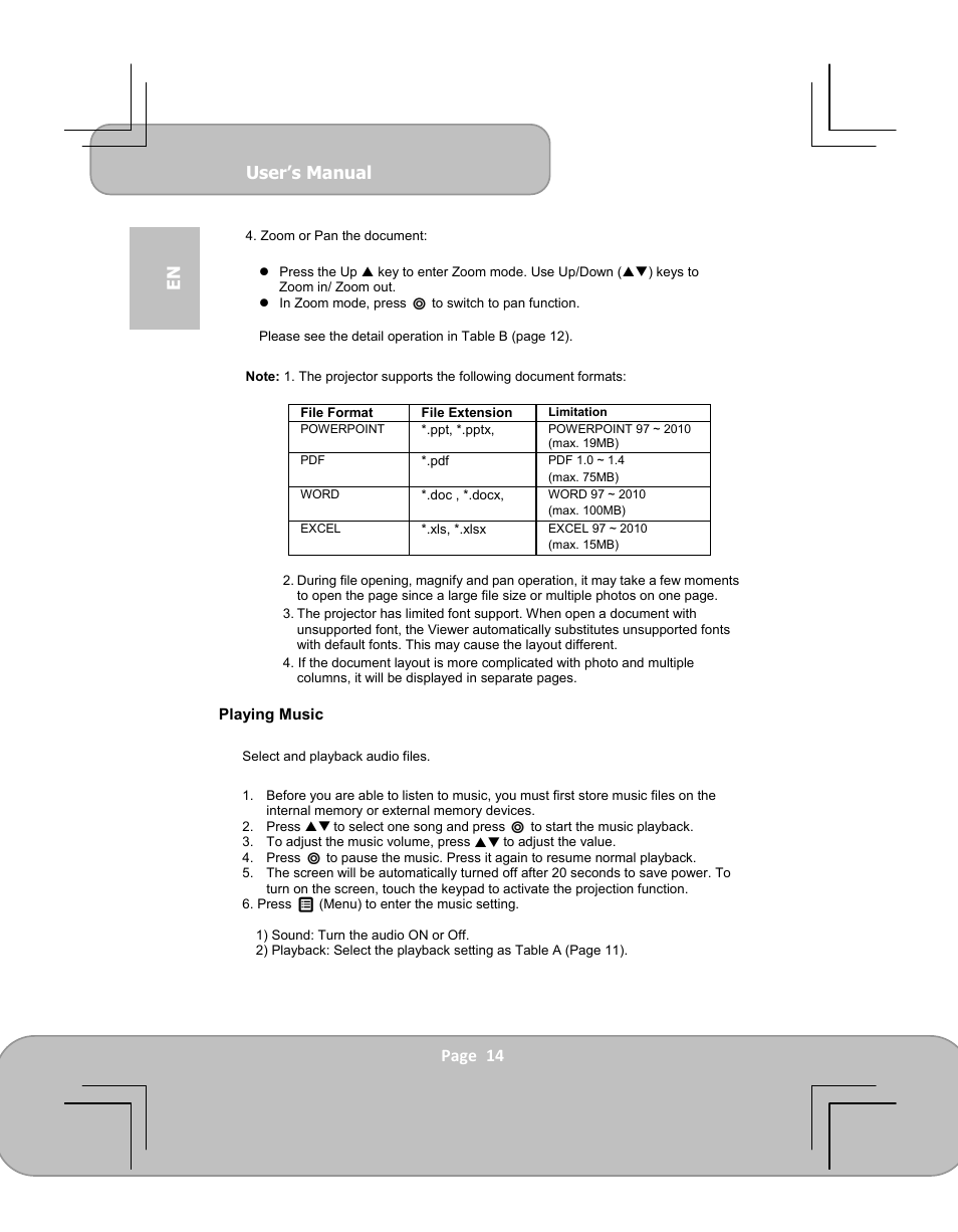 User’s manual, Page 14 en | AIPTEK PocketCinema V60 User Manual | Page 14 / 79