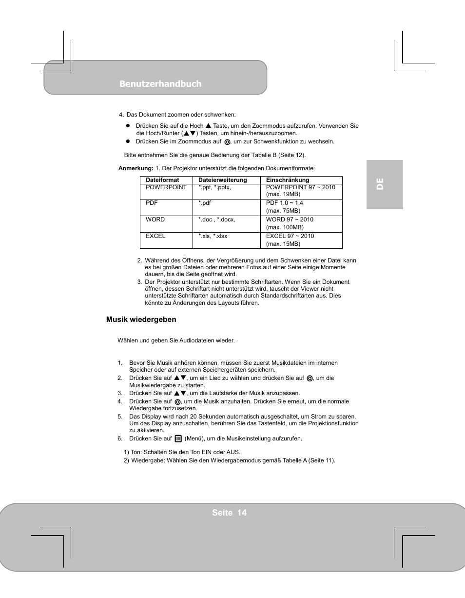 Benutzerhandbuch, Seite 14 de | AIPTEK PocketCinema V60 User Manual | Page 33 / 79