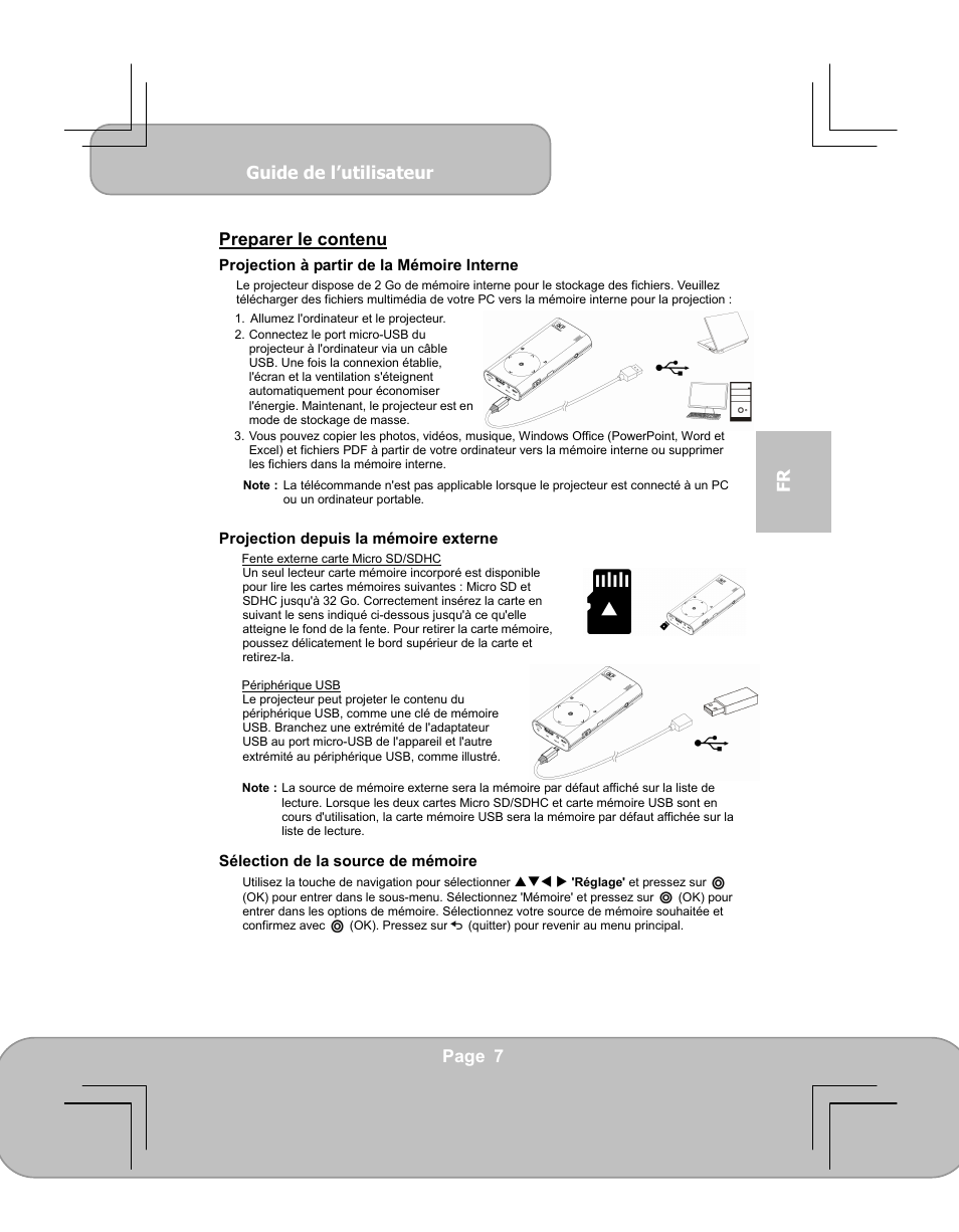 Guide de l’utilisateur, Page 7 fr preparer le contenu | AIPTEK PocketCinema V60 User Manual | Page 45 / 79