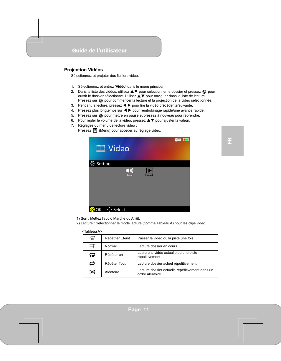 Guide de l’utilisateur, Page 11 fr | AIPTEK PocketCinema V60 User Manual | Page 49 / 79