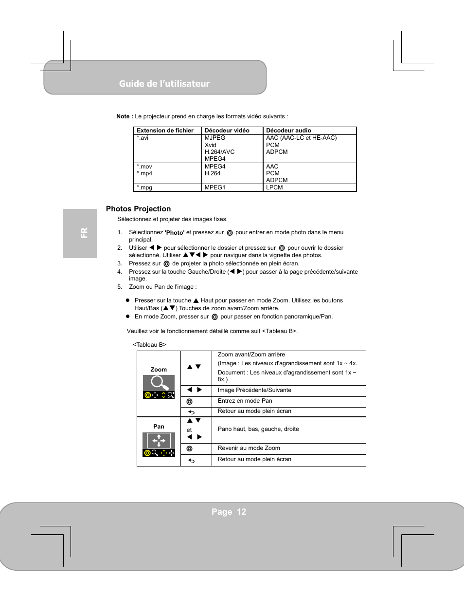 Guide de l’utilisateur, Page 12 fr | AIPTEK PocketCinema V60 User Manual | Page 50 / 79