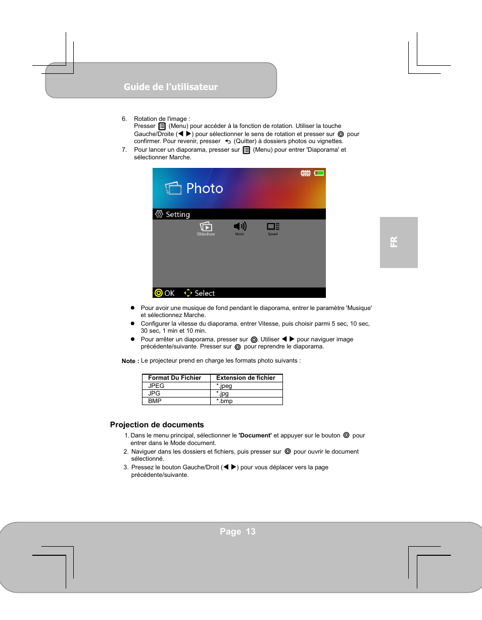 Guide de l’utilisateur, Page 13 fr | AIPTEK PocketCinema V60 User Manual | Page 51 / 79
