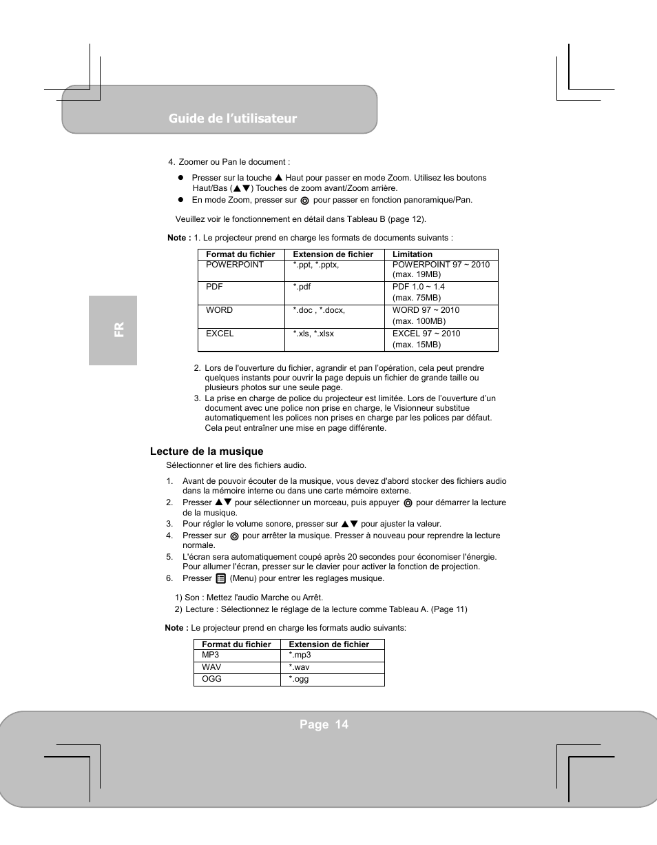 Guide de l’utilisateur, Page 14 fr | AIPTEK PocketCinema V60 User Manual | Page 52 / 79