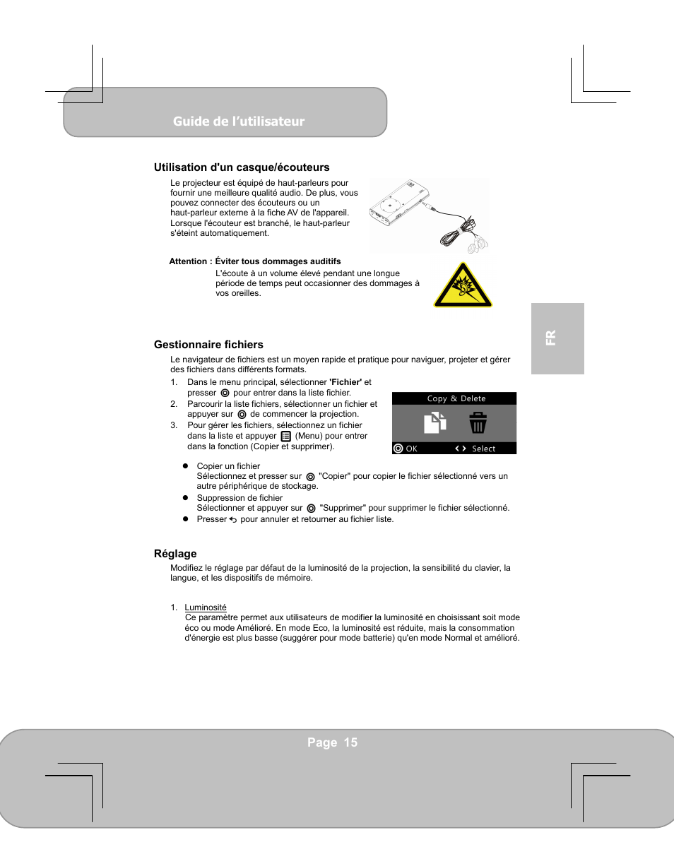 Guide de l’utilisateur, Page 15 fr | AIPTEK PocketCinema V60 User Manual | Page 53 / 79